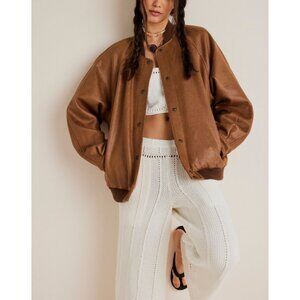 NWT FREE PEOPLE We The Free Wild Rose Vegan Suede Bomber Jacket Chestnut…